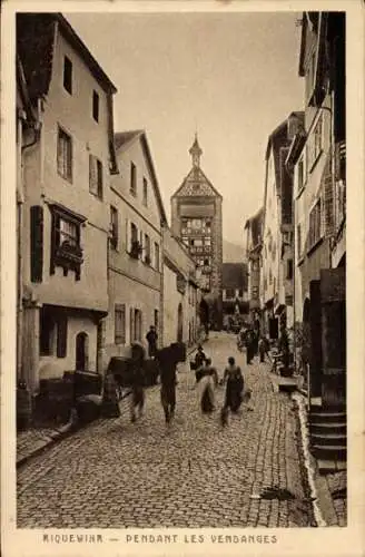 Ak Riquewihr Reichenweier Elsaß Haut Rhin, Pendant les Vendanges, Kirche