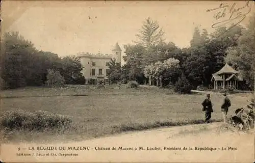 Ak La Begude de Mazenc Drome, Chateau de Mazene a M. Loubert, President de la Republic, Park