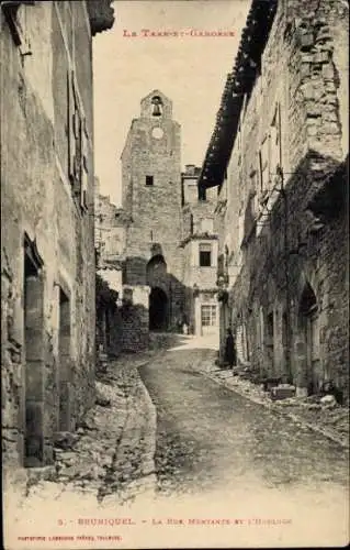 Ak Bruniquel Tarn et Garonne, Rue Montante, l’Horloge