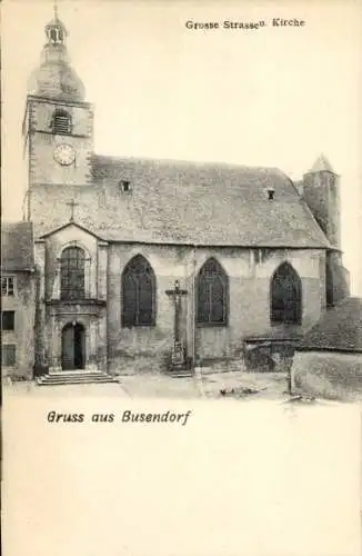 Ak Bouzonville Busendorf Lothringen Moselle, Große Straße, Kirche