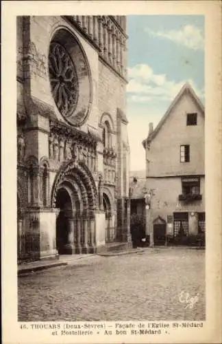 Ak Thouars Deux Sèvres, Kirche St. Medard, Hostellerie Au bon St-Medard