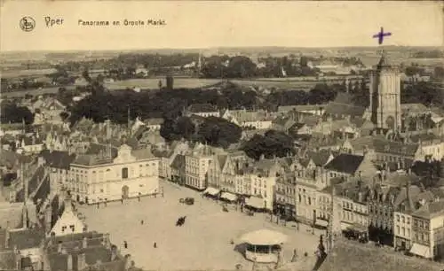 Ak Ypern Ypern Westflandern, Marktplatz, Panorama