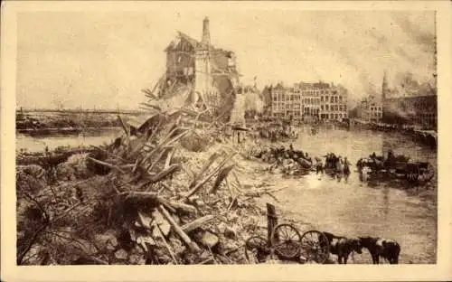 Künstler Ak Bastien, A.,Ypres Westflandern, Panorama de la bataille de l'Yser, Grande place