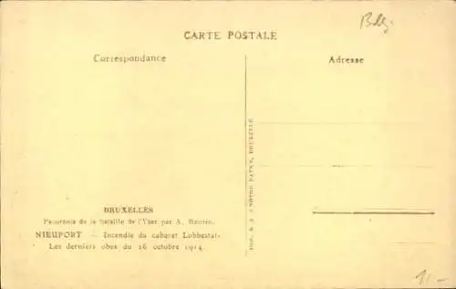 Künstler Ak Bastien, A., Nieuport Westflandern, Brand im Lobbestal-Kabarett, die letzten Granaten