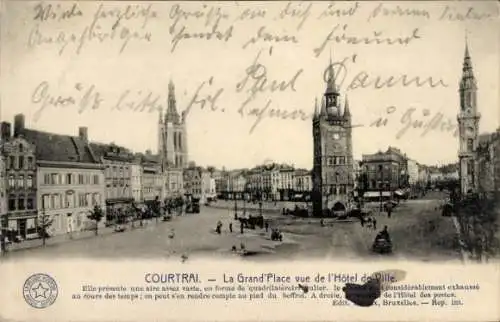 Ak Kortrijk Kortrijk Westflandern, Grand'Place, Rathaus