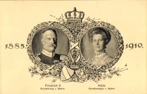 Passepartout Ak Großherzog Friedrich II. von Baden, Großherzogin Hilda, Silberhochzeit 1910