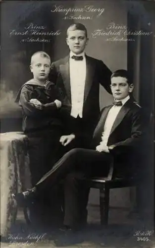 Ak Kronprinz Georg von Sachsen, Prinz Friedrich Christian, Prinz Ernst Heinrich, Portrait