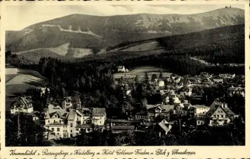 Ak Karpacz Krummhübel im Riesengebirge Schlesien, Hotel Goldener Frieden, Schneekoppe