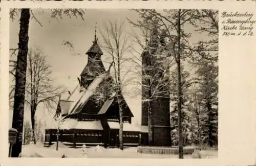 Ak Karpacz Górny Brückenberg Krummhübel Riesengebirge Schlesien, Kirche Wang, Schnee