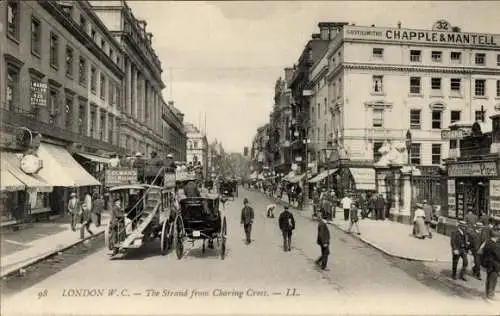 Ak London City, The Strand von Charing Gross, Silberschmiede Chapple & Mantell Co.