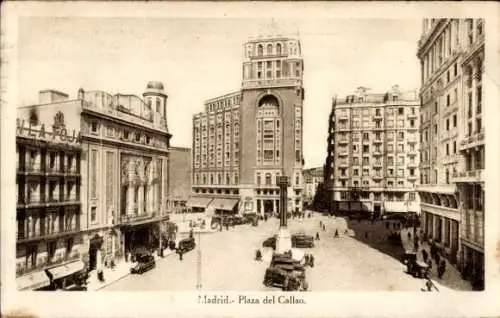 Ak Madrid, Plaza del Callao, Straßenpartie mit Geschäften