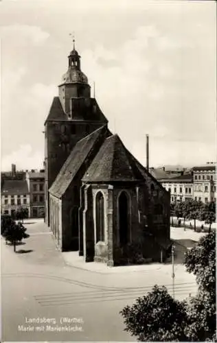 Ak Gorzów Wielkopolski Landsberg Warthe Ostbrandenburg, Markt mit Marienkirche, Rynek