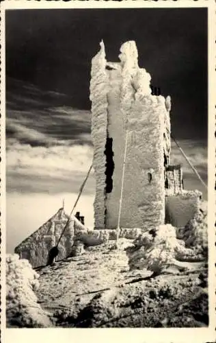 Ak Malá Úpa Kleinaupa Riesengebirge Region Königgrätz, Schneekoppe, Turm im Schnee