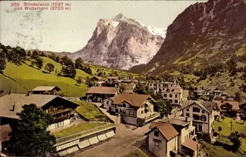 Ak Grindelwald Kanton Bern, Teilansicht mit Wetterhorn