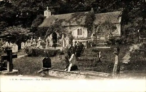 Ak Bonchurch Isle of Wight England, alte Kirche, Friedhof