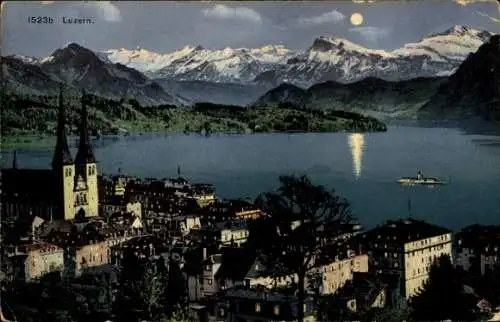 Ak Luzern Stadt Schweiz, Panorama bei Nacht