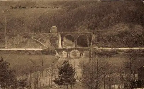 Ak Trois Ponts Drei Brücken Wallonien Lüttich, Brücken, Wald, Fluss