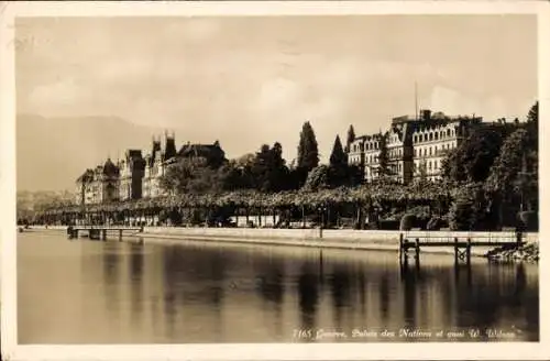 Ak Genf Genf Schweiz, Palais des Nations und Quai W. Wilson