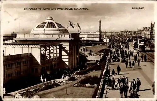 Ak Blackpool Lancashire England, Eingang zum Bath und Promenade