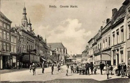 Ak Breda Nordbrabant Niederlande, Groote Markt, Café-Restaurant