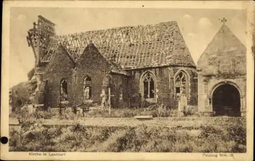 Ak Laucourt Somme, zerstörte Kirche