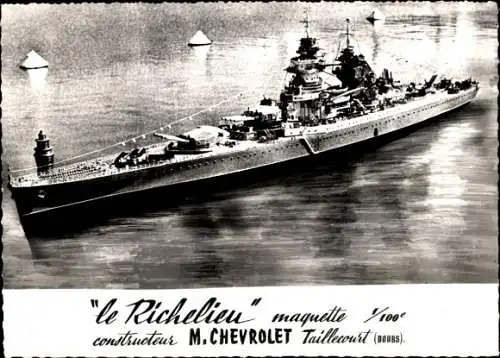 Ak Französisches Kriegsschiff Richelieu, Modellschiff, M. Chevrolet