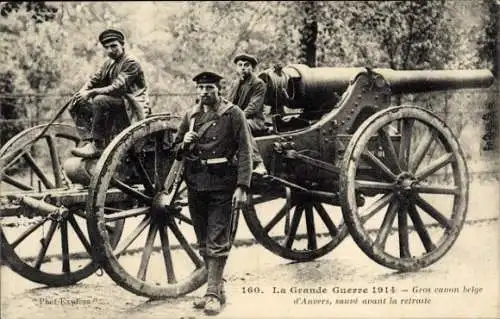 Ak Antwerpen Anvers Flandern, Gros canon belge, sauvé avant la retraite, Geschütz, Soldaten I. WK