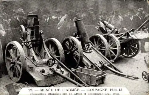 AK-Armeemuseum, Feldzug 1914-1915, im Artois und in der Champagne erbeutete deutsche Crabouillots