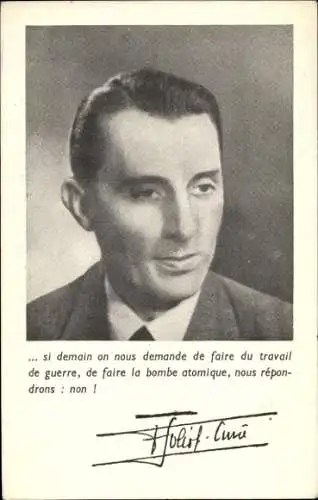 Ak Frédéric Joliot-Curie, Physiker, Declaration, Prix Nobel, au Congres Mondial des Partisans