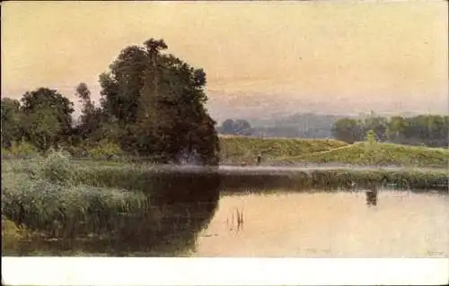 Künstler Ak Didier-Pouget, W., Abendstimmung, Teich, Wiese