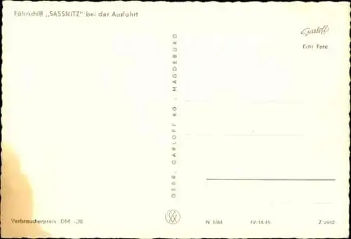 Ak Fährschiff MS Sassnitz bei der Ausfahrt, Signalturm