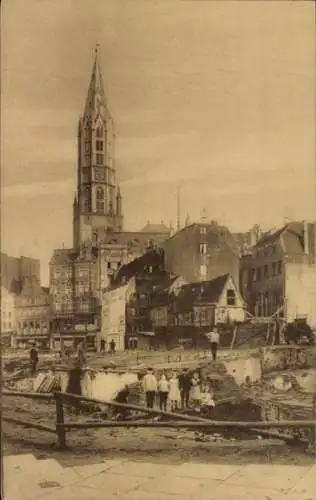 Ak Hamburg Altstadt, Partie am Pferdemarkt mit Blick zur Jacobikirche, Hausruinen