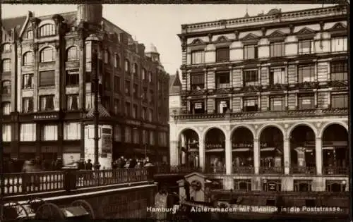 Ak Hamburg Mitte Altstadt, Alsterarkaden mit Einblick in die Poststraße