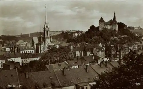 Ak Mylau im Vogtland, Gesamtansicht der Stadt, Kirche, Burg