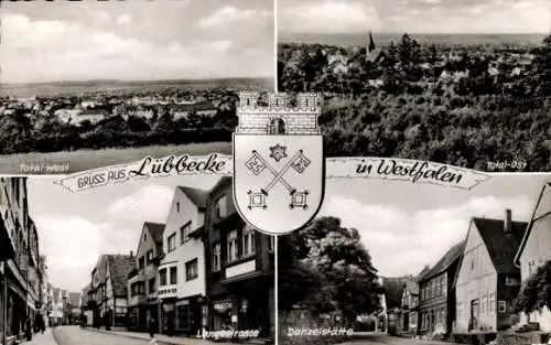 Wappen Ak Lübbecke in Ostwestfalen, Langestraße, Danzelstraße, Panorama West u. Ost