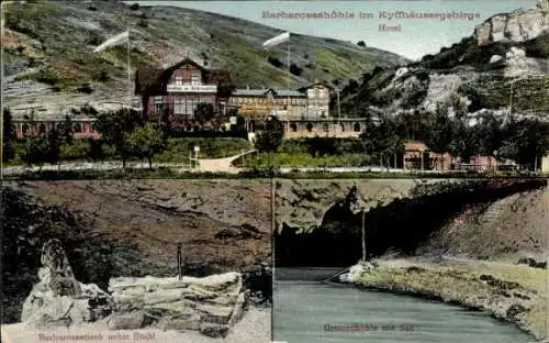 Ak Kyffhäuserland Thüringen, Gasthaus Barbarossahöhle, Barbarossatisch nebst Stuhl, Grottenhöhle