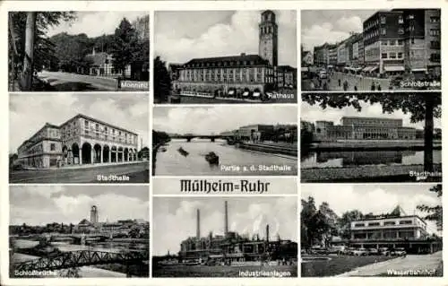 Ak Mülheim an der Ruhr, Rathaus, Stadthalle, Schloßbrücke, Wasserbahnhof