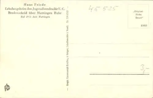 Ak Bredenscheid Stüter Hattingen an der Ruhr, Haus Friede, Erholungsheim des Jungbundes für EC