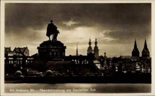 Ak Koblenz am Rhein, Abendstimmung am Deutschen Eck