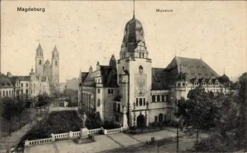 Ak Magdeburg, Blick zum Museum mit Wappen, Dom, 1914