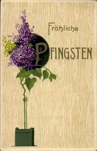 Präge Ak Glückwunsch Pfingsten, Lavendel, Topfblume