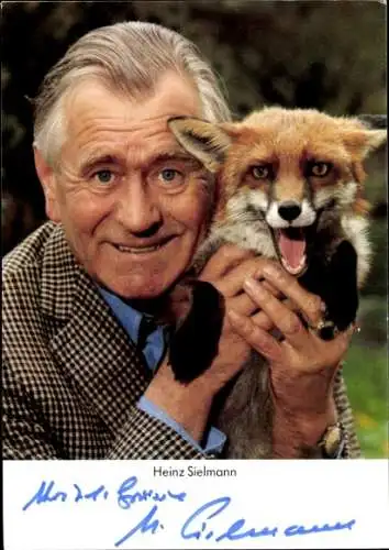 Ak Schauspieler Heinz Sielmann, Portrait mit Fuchs, Autogramm