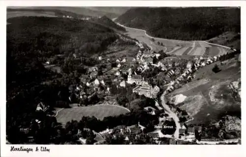 Ak Herrlingen Ulm, Hotel Kreuz, Fliegeraufnahme