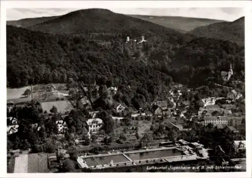 Ak Jugenheim an der Bergstraße Hessen, Fliegeraufnahme, Schwimmbad