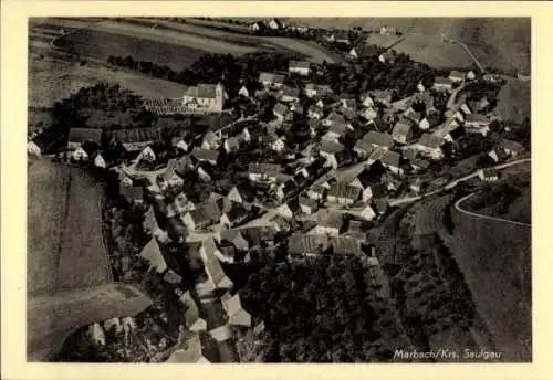 Ak Marbach Herbertingen in Baden Württemberg, Fliegeraufnahme, Blick auf Stadt und Kirche