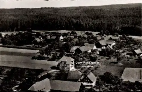 Ak Schmieh Bad Teinach Zavelstein im Schwarzwald, Gasthof Schönlick, Fliegeraufnahme