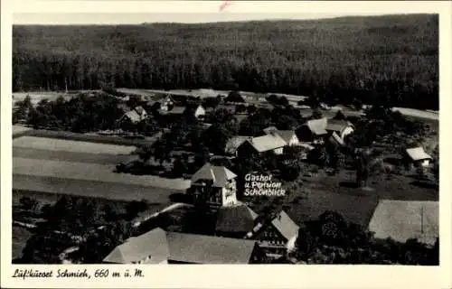 Ak Schmieh Bad Teinach Zavelstein im Schwarzwald, Gasthof Schönlick, Fliegeraufnahme