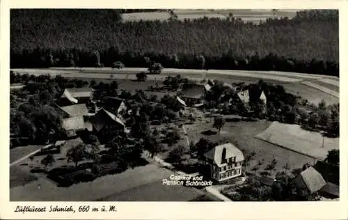 Ak Schmieh Bad Teinach Zavelstein im Schwarzwald, Gasthof Schönlick, Fliegeraufnahme