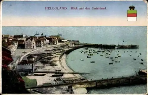 Ak Helgoland in Schleswig Holstein, Blick auf das Unterland, Wappen