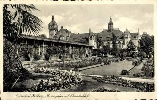 Ak Kołobrzeg Ostseebad Kolberg Pommern, Rosengarten, Strandschloss